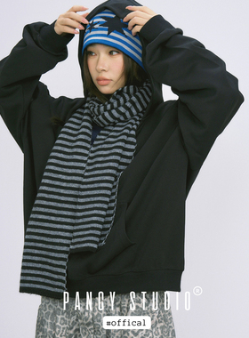 PANCY刺绣海星条纹针织围巾秋冬y2k亚文化慵懒围脖软糯保暖披肩