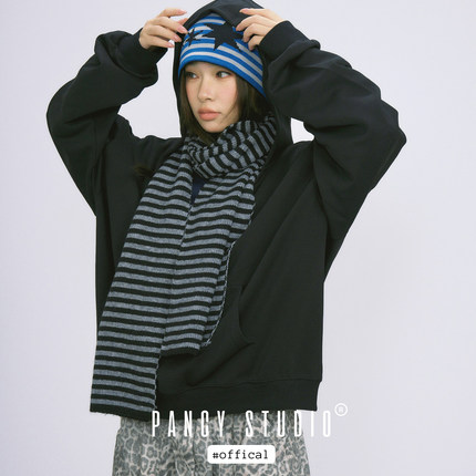 PANCY刺绣海星条纹针织围巾秋冬y2k亚文化慵懒围脖软糯保暖披肩