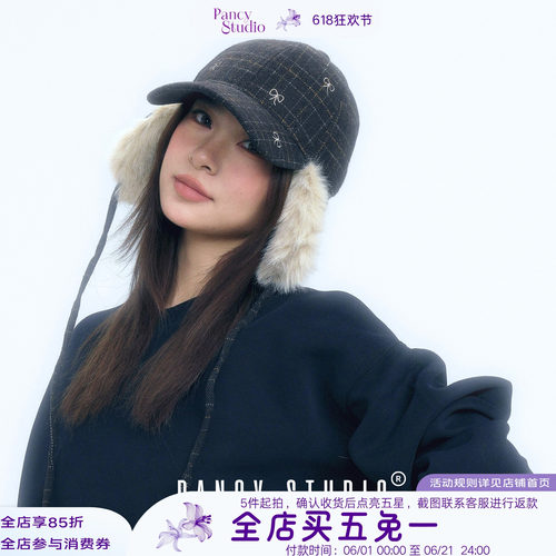 冬日氛围蝴蝶结护耳帽毛绒鸭舌帽