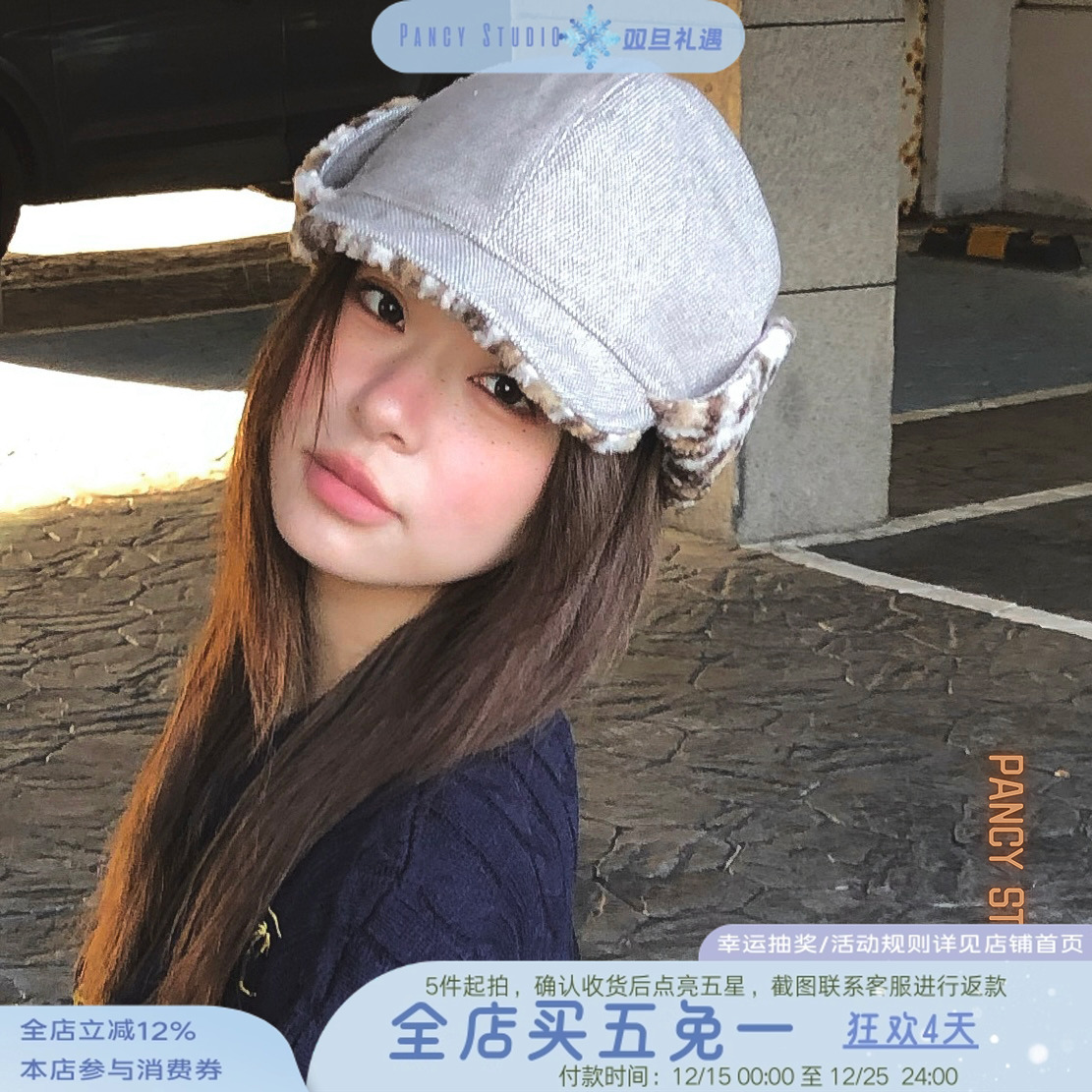 【新品85折】12/09 20:00 圆顶豹纹护耳加绒鸭舌帽保暖雷锋帽