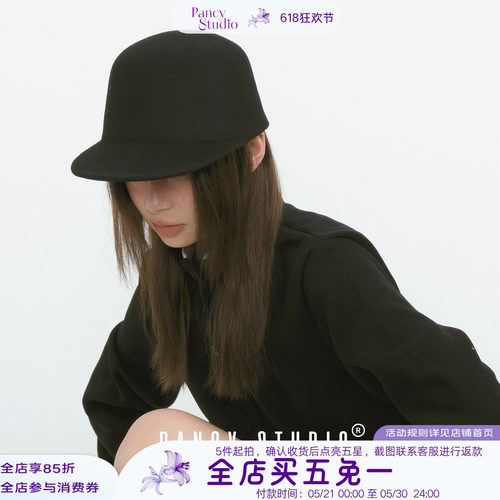 PANCY日系老钱风~黑色毛呢马术帽高级感骑士帽秋冬气质高雅帽子