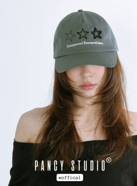 PANCY复古韩系百搭五角星鸭舌帽军绿色小众刺绣遮阳棒球帽女帽子