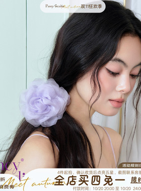 PANCY雾霭玫瑰加大款~温柔花朵发圈网纱少女发绳复古法式头绳