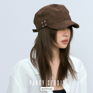 PANCY质感秋冬美拉德麂皮绒平顶帽质感显脸小复古鸭舌帽日韩百搭