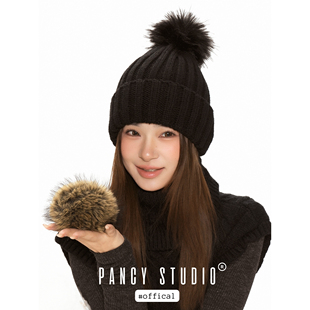 PANCY古早经典款!毛绒球球针织帽秋冬复古百搭加厚毛线帽包头帽