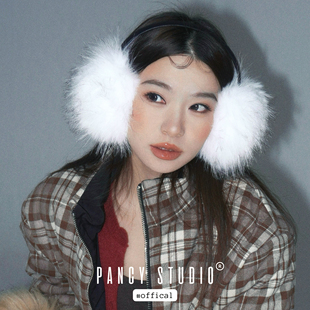 PANCY雪地氛围纯白色毛绒耳罩冬季大号耳包耳暖耳套保暖耳捂女