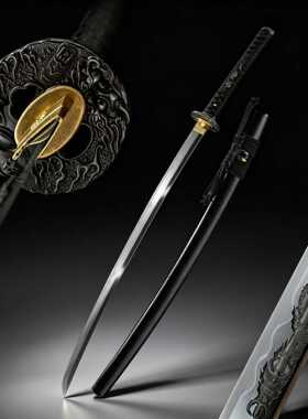 手工一体雕刻日本刀东洋居合打刀黑色武士刃katana装饰长刀未开刃