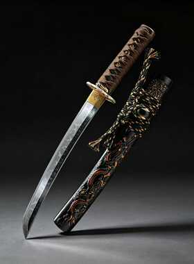 日本武士胁差T10钢皆烧短刀龙泉刀剑冷兵器工艺品wakizashi未开刃