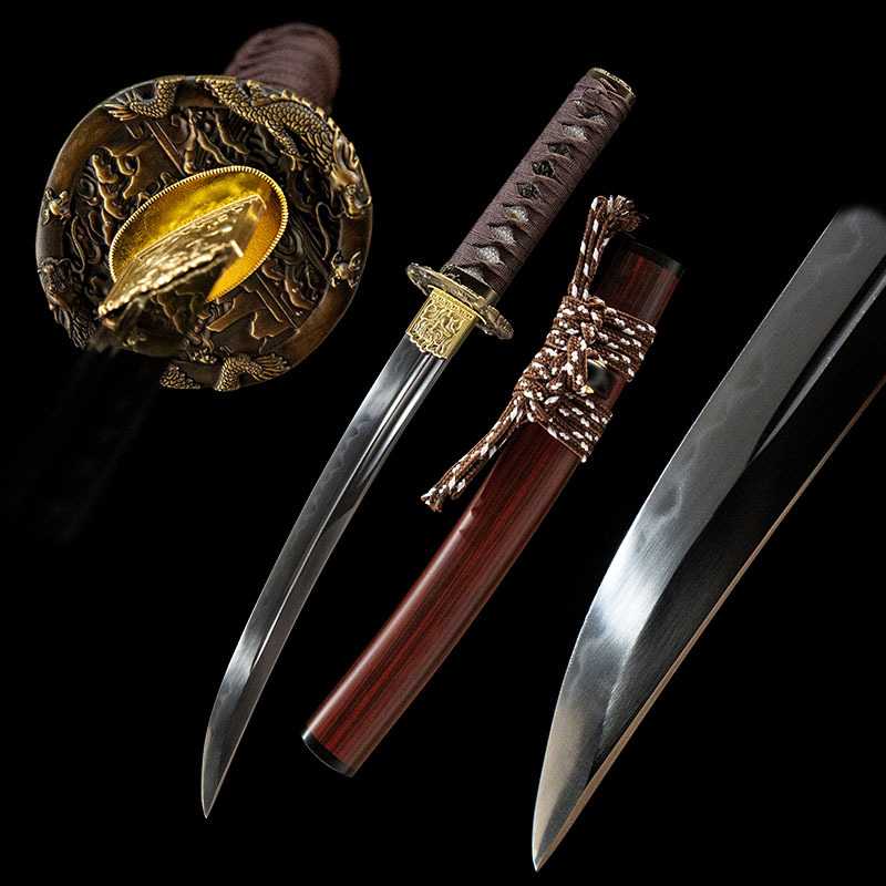 武士胁差日本居合刀手工短刀T10覆土烧刃龙泉刀剑wakizashi未开刃