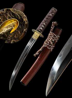 武士胁差日本居合刀手工短刀T10覆土烧刃龙泉刀剑wakizashi未开刃