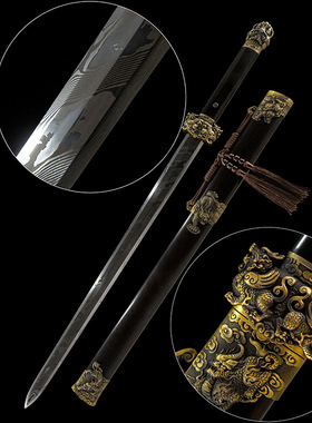 麒麟战剑锻打扭转花纹钢汉剑镇宅