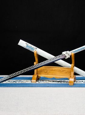 龙泉市刀剑高锰钢烤蓝狼头唐横刀