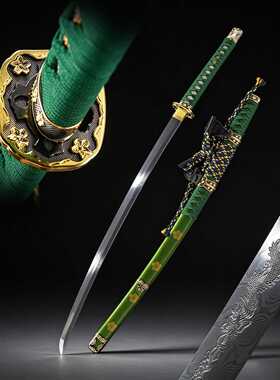 大马士革纹日本太刀东洋武士刃龙泉手工一体长刀武式Tachi未开刃