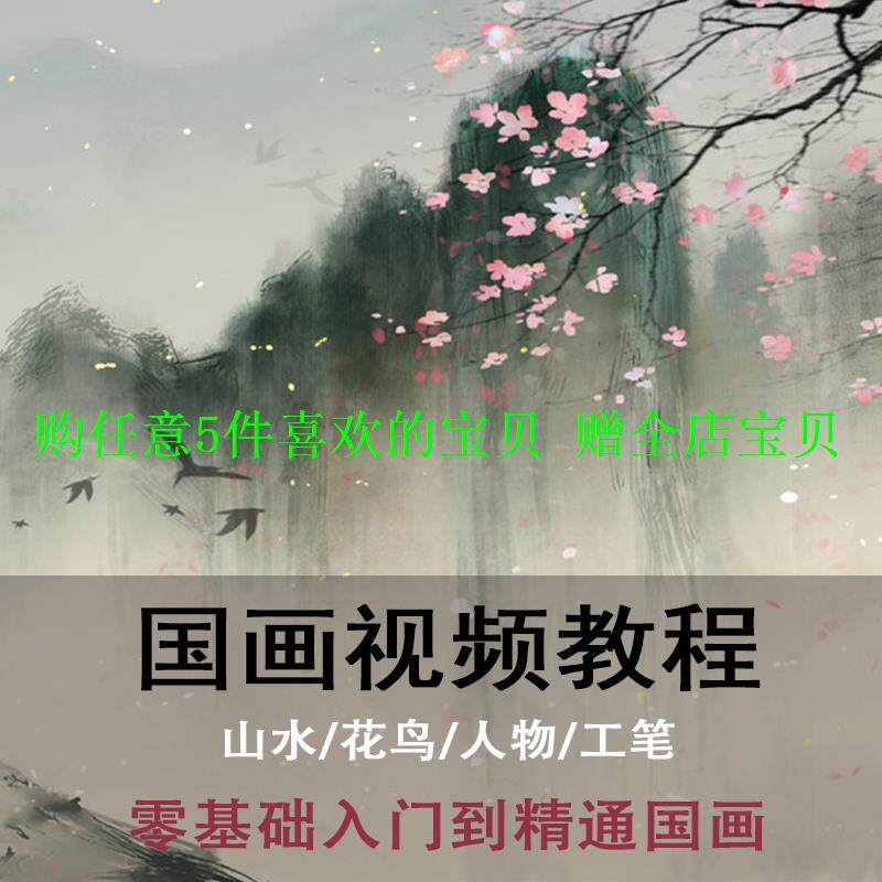工笔山水画绘画视频教程入门人物花鸟中国基础山水教学国画全套零