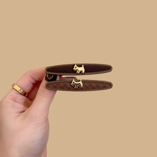 韩版高级感格纹鸭嘴夹金色小狗侧边夹刘海夹学院风百搭前额碎发夹