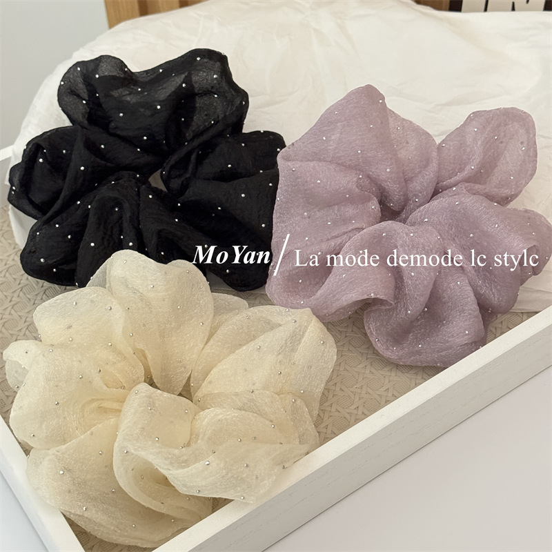 新款奶油水钻满天星泡泡网纱发圈