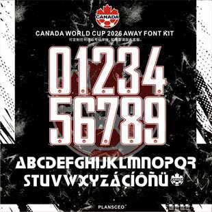 Canada加拿大2026世界杯客场足球服号码字体矢量安装ttf素材Font