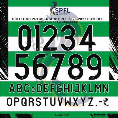Scottish苏格兰超级联赛 26-27赛季服号码PDF字体矢量TTF安装Font