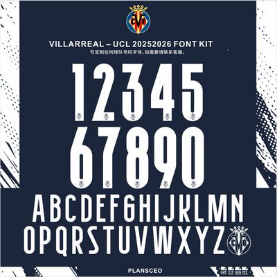 Villarreal 维拉里尔伦敦大学2025-2026足球服号码字体cdr安装ttf