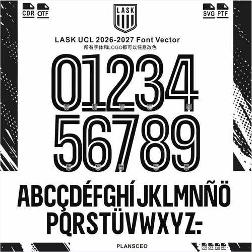 LASK UCL 拉斯克2026-27赛季球衣号码PDF字体ttf矢量安装Font