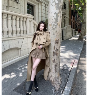 高级感裙摆风衣外套女2025秋法式名媛不规则设计感中长款收腰大衣