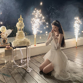 2025年新款 生日party订婚礼服高端轻奢小众气质白色抹胸连衣裙女