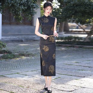 韩式 连衣裙 黑色旗袍改良新少女年轻礼服日常气质夏季 修身