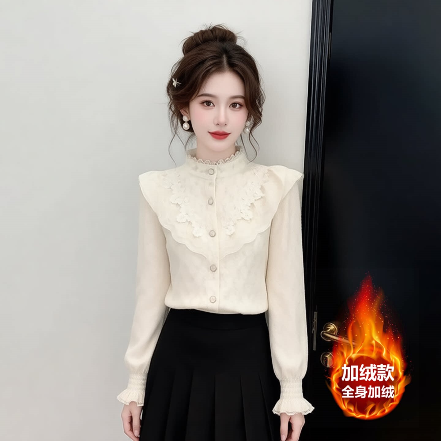 复古法式宫廷风半高领百搭衬衫女设计感内搭蕾丝打底衫高级感上衣