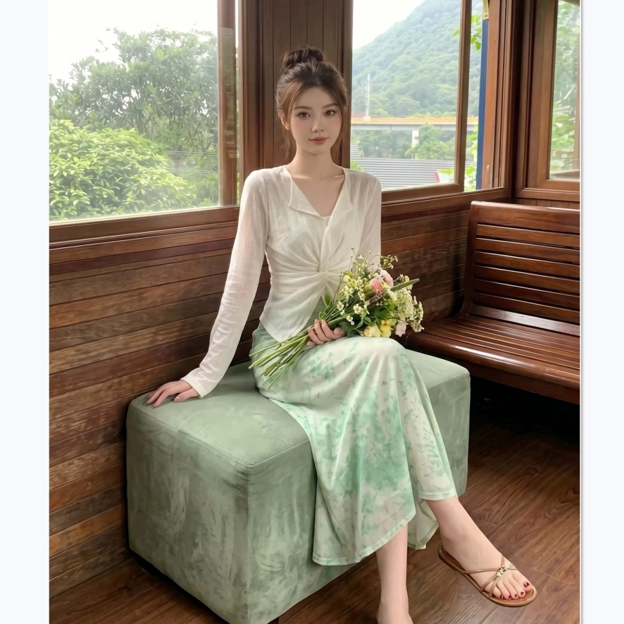 夏季轻薄防晒扭结收腰显瘦长袖衫