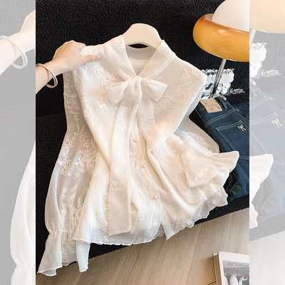 法式系带蝴蝶结长袖衬衫女春秋