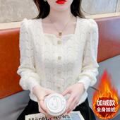 2026秋冬小香风方领加绒蕾丝打底衫 上衣女 洋气长袖 新款 设计感时尚
