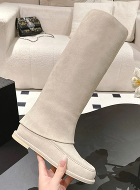 羊皮版~ 长筒靴女2025秋冬新款真皮磨砂高筒显瘦直筒管靴骑士靴