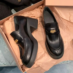 增高jk学院鞋 羊皮版 女miu风粗跟小皮鞋 金币厚底乐福鞋 张元 英同款