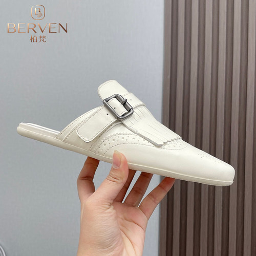 真皮版~张馨予同款流苏包头拖鞋