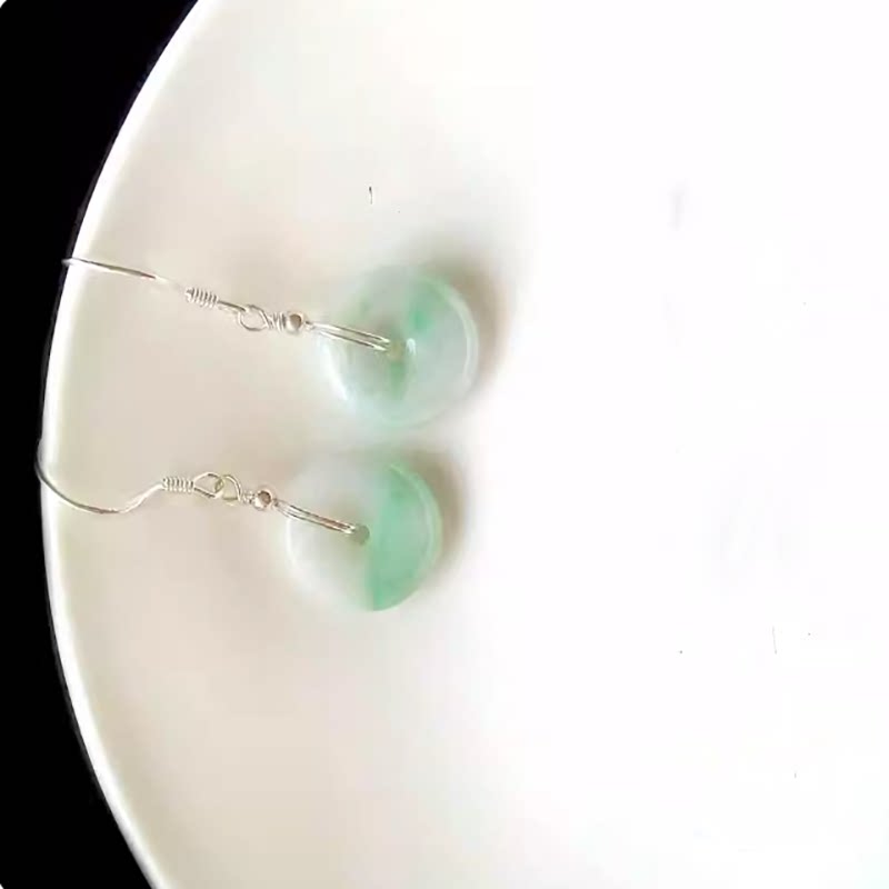 缅甸天然A货翡翠耳环冰种平安扣耳环阳绿纯银玉石扣耳坠饰品