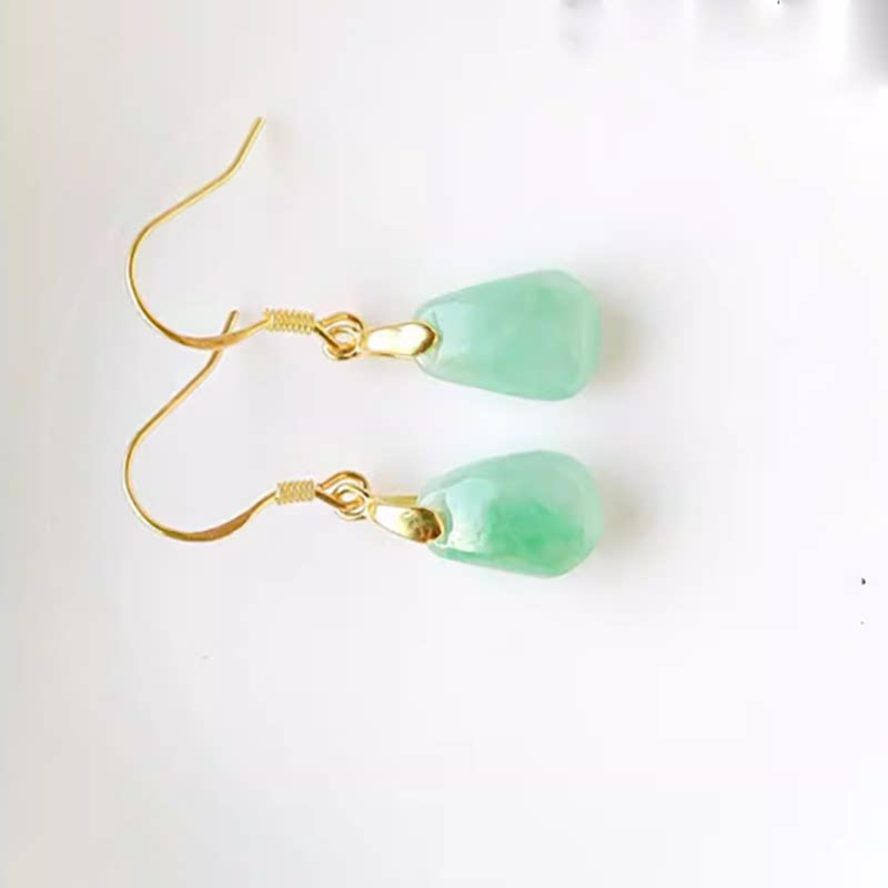 天然A货翡翠阳绿耳环钱袋耳坠S925银耳线淡绿色冰种玉石福袋耳饰