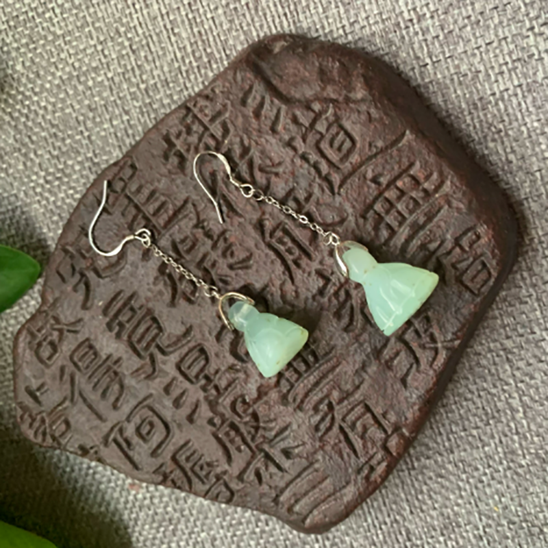 天然玉石冰种翡翠莲蓬旗袍汉服岫玉翡翠耳坠耳勾