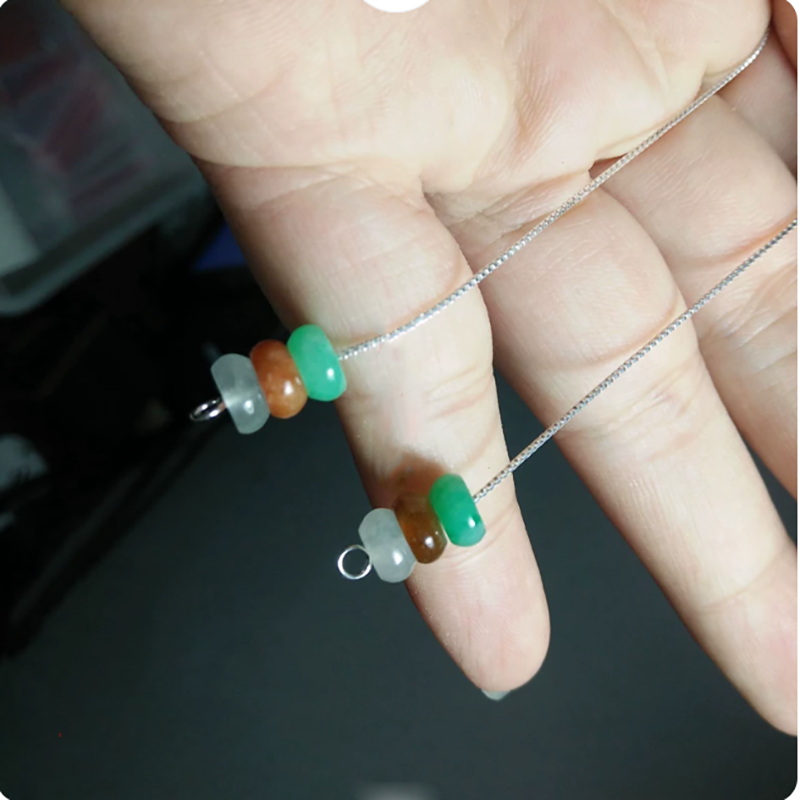 翡翠算盘珠三彩耳环玉耳坠天然玉石翠色手工耳饰