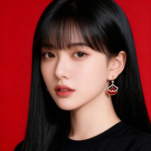 国风红色银杏叶耳环女复古双层耳坠港风耳钉幸运耳钩玄学招财耳饰