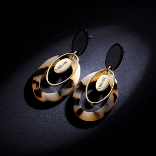 豹纹圈圈耳环2025新款 纯银针气质独特耳坠高级感金色复古港风耳饰