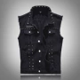 Châu Âu và Hoa Kỳ đinh tán xe máy nam và nữ cao bồi vest punk giai đoạn áo sơ mi denim không tay áo vest kích thước lớn thủy triều - Dệt kim Vest áo len nam cổ lọ hàn quốc