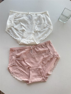 女士纯棉裆内裤 大码 外贸白色三角 蕾丝性感内裤 中腰莫代尔棉薄款