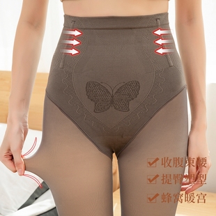 春秋薄咖假透肉打底裤 袜 女冬加绒加厚高腰收腹灰透肤外穿蝴蝶连裤