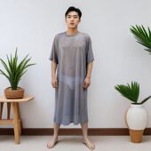家居睡裙睡袍 浴袍透明性感大码 海妖风男士 四面弹垂感氨纶网纱长款
