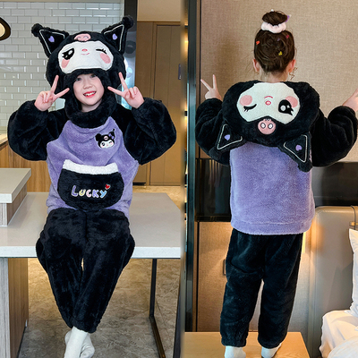 库洛米超萌连帽冬季珊瑚绒睡衣