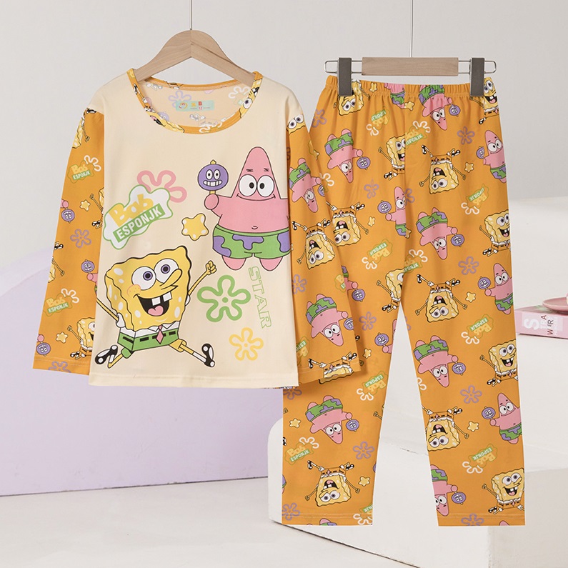 春秋季儿童睡衣长袖男童女童卡通圆领空调套装派大星海绵宝宝夏薄