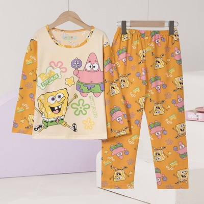 春秋季儿童睡衣长袖男童女童卡通圆领空调套装派大星海绵宝宝夏薄