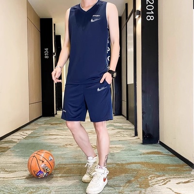 耐克顿夏季冰丝篮球服运动套装男