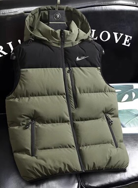 耐克顿羽绒棉马甲男秋冬季新款潮牌无袖坎肩加厚保暖背心连帽外套