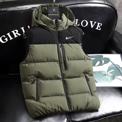 耐克顿羽绒棉马甲男秋冬季新款潮牌无袖坎肩加厚保暖背心连帽外套